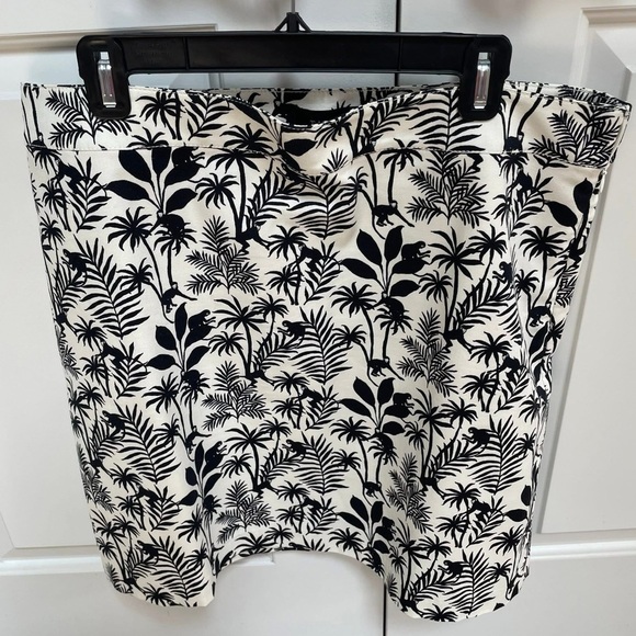 Talbots A Line Tropical Monkeys Ivory Black Canvas Side Zip Lined Skirt - Picture 2 of 9